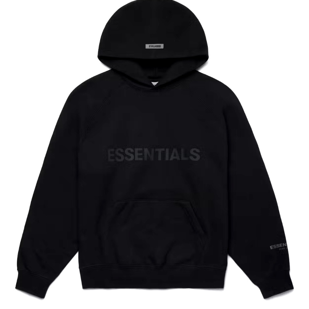 Fear of God Essentials Pullover hoodie. Black on black, Men size medium.